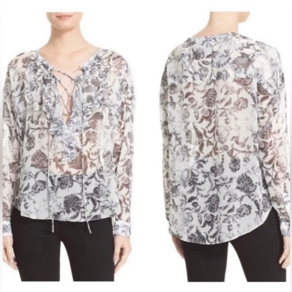 THE KOOPLES French Baroque Ruffled Floral-print Top In Black Size Medium - Picture 12 of 12